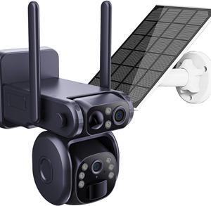 4G Low-Powered Solar Security Camera Outdoor, 2K No WiFi Dual Lens Linkage Security Cameras for Home Security, 2-Way Talk Cameras with PIR Motion Detection, Color Night Vision, IP66 (Black)