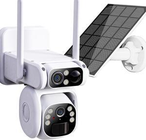 4G Low-Powered Solar Security Camera Outdoor, 2K No WiFi Dual Lens Linkage Security Cameras for Home Security, 2-Way Talk Cameras with PIR Motion Detection, Color Night Vision, IP66 (White)