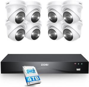 ZOSI 4K PoE Security Camera System,16 Port 24CH 8MP NVR with 4TB HDD,8pcs 4K Indoor Outdoor PoE IP Cameras,Face/Person/Vehicle Detection,2 Way Audio,Night Vision,Dual-Disk Backup for 24/7 Recording