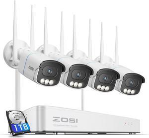 ZOSI 4K WiFi6 Security Camera System, 4Pcs Weatherproof Outdoor Indoor Plug-in Cameras, Aurora Lux Night Vision, Smart Motion Detection, 8CH 8MP Home Surveillance NVR with 1TB HDD for 24/7 Recording