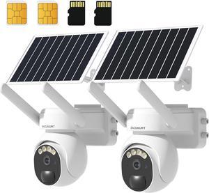 No WiFi Security Camera Outdoor, Solar Camera Outdoor Wireless, 2K 360° View Cellular Security Camera, Color Night Vision, PIR Motion Sensor, Phone App Alert, (US Version), 2 Pack