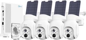 Movols 4MP Solar Security Camera System 4PCS Wireless PTZ Cameras with 10CH 4K NVR Surveillance System Built in HDD 1T,Color Night Vision, Motion Alert, Two-Way Audio,IP66 Home Surveillance Nvr Kit