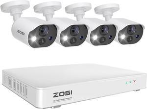 ZOSI C303 Spotlight Home Security Camera System with Audio,8CH 3K Lite DVR with 1TB SSD Hard Drive,4pcs H.265+ 1080p Outdoor CCTV Cameras,Night Vision,Person Vehicle Detection,for 24/7 Recording