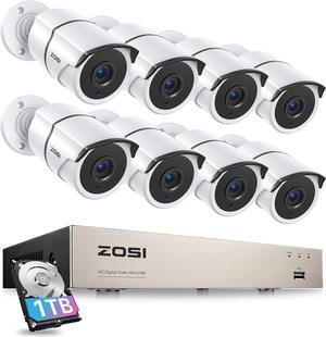 ZOSI 3K Lite Home Security Camera System with Audio,AI Human/Vehicle Detection,Night Vision,8 Channel H.265+ CCTV DVR with 1TB HDD,8pcs 1920TVL Indoor Outdoor Surveillance Cameras,for 24/7 Recording