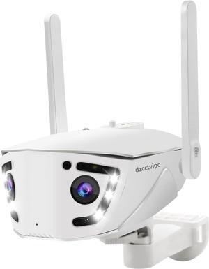 Dual Lens-IP Camera-Outdoor-Security-System,180 Degree View Angle,Human/Vehicle/Pet Detection,Color Night Vision,2 Way Audio,4MP Panoramic Wide-5G&2.4G WiFi AI Smart Waterproof Cloud Cam (2*4MP)