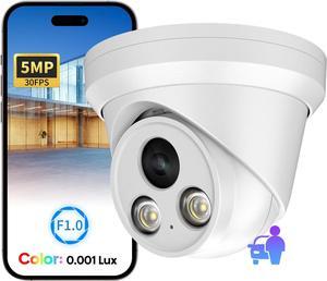 VIKYLIN 5MP Full Color POE IP Security Camera,AI Human/Vehicle Detection,98ft Color Night Vision F1.0,Built in Mic, 2.8mm Lens,IP67,5MP@30fps