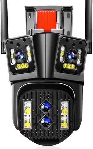 SXBCyan 16MP P2P Outdoor Wireless Surveillance Camera 8K 10X Zoom Four Lens Auto Tracking Color Night Vision (Size : 16MP Add 128G Card)