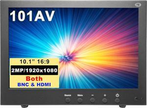 101AV Professional Security Monitor, 10.1 LED Display, HDMI, 2 Analog HD BNC in/Out, 2MP/1920x1080P/Full HD & CVBS, Sturdy Metal Housing & Versatile Mounting Bracket, Perfect for RV/Camper/Marine