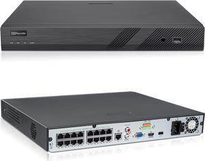Panoeagle 4K 16 CH POE NVR, 16Port Network Video Recorder for Home Security Camera System, Support 8MP/6MP/5MP/4MP/1080P IP Camera, Remote Access, 24/7 Recording, Up to 20TB HDD Slot
