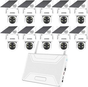 PTZ Security Cameras Wireless Outdoor Solar Powered, Pan Tilt 360 View 10 CH Ultra 2K Home Security Camera System with 10 Cameras Human Detection Two Way Audio Color Night Vision 64G Storage