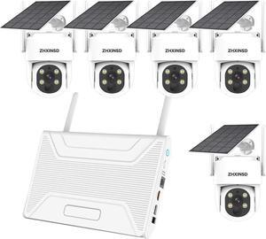 PTZ Security Cameras Wireless Outdoor Solar Powered, Pan Tilt 360 View 10 CH Ultra 2K Home Security Camera System with 5 Cameras Human Detection Two Way Audio Color Night Vision 64G Storage
