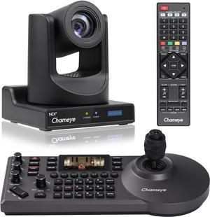 Chameye NDI PTZ Camera 20x Optical Zoom AI Auto Tracking PTZ Camera Kits + PTZ Camera Controller for Church Worship Education Events, C720N+E300