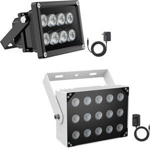 Univivi IR Illuminators for Security Camera with Power Adapter 850nm Infrared Illuminator 90 Degree Wide Angle 8-LEDs& 15-LED IR Infrared Light for Security Cameras