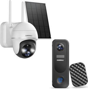 ZUMIMALL 5MP Security Cameras Wireless Outdoor, Solar Security Camera Outdoor with 360° PTZ, Battery Powered Camera for Home Security Outside, Color Night Vision/2.4G WiFi/2-Way Talk/IP66/AI Detection