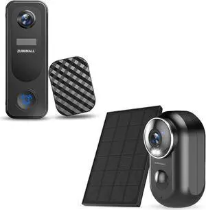 ZUMIMALL Security Cameras Wireless Outdoor, 2K Solar Cameras for Home Security with Doorbell Cam, Color Night Vision, Spotlight & Siren, AI Detection, IP66, Free Loop Recording, 2.4G WiFi Only