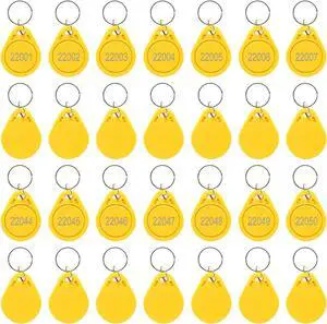 RFID Key Fobs Writable, Thin 26 Bit Proximity Key Fobs Fit for Prox Key ISO-Prox 1346 1386 1326 H10301 Format Readers, Works with The Vast Majority of Access Control Systems Yellow (50 Pcs)