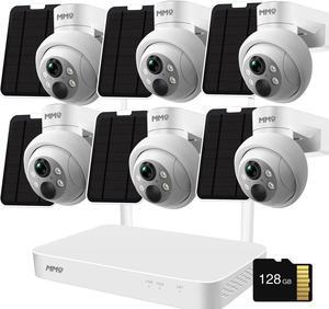 MMQ 2.5K Wireless Solar Security Camera System, 10CH 4MP HD Solar Camera, 6Pcs PTZ Solar Camera Outdoor WiFi, Home Surveillance Cameras Worked with Alexa, PIR Detection, Two Way Talk, 128GB Storage