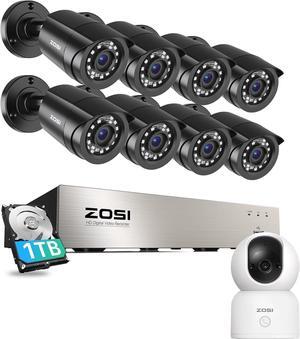 ZOSI 8CH 8PCS 1080P H.265+ Home Security Camera System with 1TB HDD&Indoor Pan/Tilt Smart Security Camera,C518 2K 360 Degree Baby and Pet Monitor,2.4G/5G Dual-Band WiFi Home Cam with Phone App