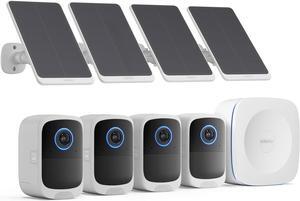 4K Security Cameras Outdoor Wireless, 4 Cam-Kit, No Subscription, 5W Solar Power, Home Security Cameras System with Color Night Vision, Easy Set-up