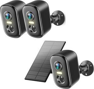 2 Pack Battery Powered Security Camera & 1 Pack Solar Security Cameras Wireless Outdoor, WiFi Cameras for Home with AI Motion Detection, Spotlight Color Night Vision, 2-Way Talk, Siren Alarm, IP65