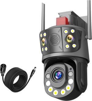 50x Optical Zoom Surveillance Camera WiFi 12MP 6K Three Screens Outdoor 360° Wireless Smart Video Security IP Cameras CCTV(U/S,12MP Add 128G Card)