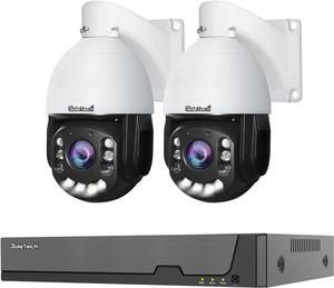 JideTech 4K POE Security Camera System, 2pcs 8MP PTZ POE Speed Dome Camera and 4K 8CH Network Video Recorder, Human Vehicle Detection, Color Night Vision, Remote Access, 24/7 Record