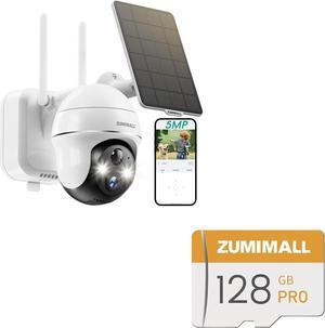 ZUMIMALL 5MP Security Cameras Wireless Outdoor with SD Card, Solar Security Camera Outdoor with 360° PTZ, Battery Powered Camera for Home Security Outside, Color Night Vision/2.4G WiFi/2-Way Talk/IP66