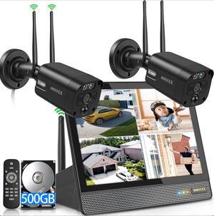 (5.0MP & PIR Detection) 2-Way Audio Dual Antennas Enhance WiFi Wireless Outdoor Home Security Camera System Wireless Security Cameras System with Monitor Indoor Video Surveillance,500GB