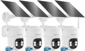 Solar Security Cameras Wireless Outdoor 4 Pack, 3MP Security Cameras Wireless Outdoor with 128GB SD Card