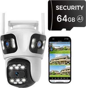 WSA18+64G SD Card, WiFi Security Camera Outdoor with Three Lens