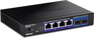 TRENDnet 6-Port Unmanaged Multi-Gig Switch, 4 x 2.5GBASE-T Ports, 2 x 10G SFP+ Ports Fanless, Compact Desktop Design, Metal Housing, Network Ethernet Switch, Lifetime Protection, Black, TEG-S562