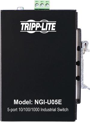 Tripp Lite 5-Port Industrial Gigabit Ethernet Switch with Ethernet/IP Quality of Service (EIP QoS), Unmanaged, DIN Rail & Wall Mounting, -40° to 75°C Temperature Range, 3-Year Warranty (NGI-U05E)