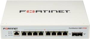 Fortinet FortiSwitch 108F-FPOE Layer 2 Switch. Managed. 8XGE Port, 2X SFP Port, 1X RJ45 Port. Fanless Design