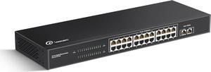 24 Port Gigabit PoE Switch with 2 Uplink Port, 24 PoE+ Ports @156W, IEEE802.3af/at Unmanaged PoE+ Network Switch, Plug and Play, Sturdy Metal