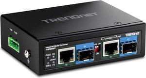 TRENDnet 2-Port Industrial SFP to Gigabit PoE++ Media Converter, TI-BF22SFP, IP30 Metal Housing, Power Supply (Model TI-S15052) Sold Separately, Black