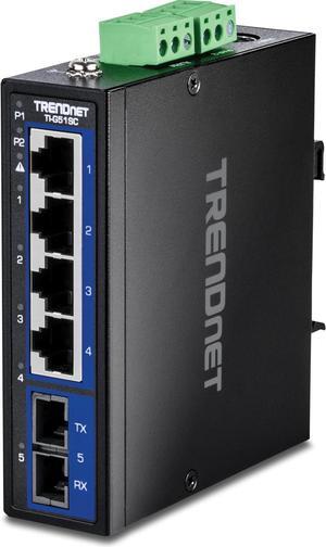 TRENDnet 5-Port Hardened Industrial Gigabit DIN-Rail Switch, TI-G51SC, 1 x Multi-Mode SC Port, 4 x Gigabit Ports, 10Gbps, IP30 Rated, Lifetime Protection, Black
