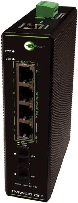 Tycon Power Systems TP-SW4GBT-2SFP Managed Gigabit PoE Switch 4X 802.3bt Ports and 2X SFP Ports