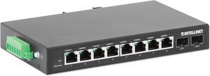 Intellinet 8-Port Industrial Gigabit Ethernet Switch with 2 SFP Ports  IP40 Rated Metal Housing, Desktop DIN-Rail Mount in Harsh Places - 3 Yr Mfg Warranty-508827