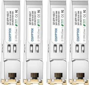 SFP RJ45 Copper Module, 10/100/1000BASE-T Gigabit SFP to RJ45 Mini-GBIC Transceiver for Cisco GLC-T(10/100/1000)/SFP-GE-T(10/100/1000), MikroTik, Supermicro Reach 100m - 4Pack