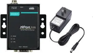 Moxa NPort 5110A with Adapter - 1 Port Device Server, 10/100M Ethernet, RS-232, DB9 Male, 0.5KV Serial Surge, 12~48VDC, 0~60°C