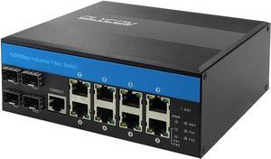 Managed Switch Poe Giabit Ethernet 8 Port RJ45 with POE+ 4 Port SFP Din Rail IP40 Vlan QoS STP/RSTP for Outdoor Use
