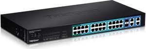 TRENDnet 28-Port 10/100Mbps Web Smart PoE+ Switch, 20 x PoE Ports, 4 x PoE+ Ports, 2 x Gigabit Ports, 2 x Shared Gigabit Ports (RJ-45 or SFP), Rack Mountable, Lifetime Protection, Black, TPE-224WS