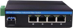 Harsh Outdoor 5-Port Gigabit Ethernet Fiber Converter, Industrial DIN-Rail Network Switch, 100/1000Base-T to LC, Up to 20KM(with SFP Transceiver), IP40, Extreme Heat -40° 85°C (-40° 185°F)