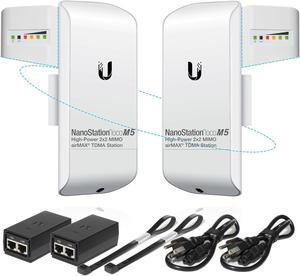 Wireless Bridge Ubiquiti LOCOM5 PRE-CONFIGURED, Bundle of 2 Ubiquiti Nanostation LOCO M5, Point to Point Outdoor WiFi Bridge, Plugh and Play, 5GHz, 150+Mbps, 10+km Link Range, Network Bridge.