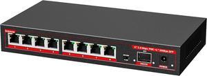 9 Port 2.5G PoE Switch, 8 x 2.5G Base-T PoE Ports with 1 x 10G SFP, IEEE802.3af/at, 120W Unmanaged 2.5Gb Network Switch Compatible with 100/1000/2500Mbps for AP, PC/Metal/Fanless/Wall Mountable