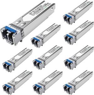 10Pack 1.25G SFP LC Module 1000Base-LX Single-Mode Transceiver (SMF, 1310nm, 20km, DDM) - Compatible with Cisco GLC-LH-SMD, Ubiquiti UniFi, Meraki, Fortinet, Mikrotik, TP-Link, Netgear, Aruba and more