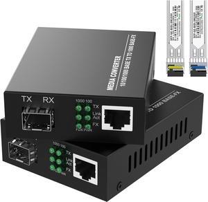 Pair of 1.25G BiDi Gigabit Single-Mode Fiber Ethernet Media Converters with 2Pack BiDi SFP LC Modules, 10/100/1000Base-TX to 1000Base-LX, 1310nm/1550nm, Up to 30KM, SMF, 2 Pack