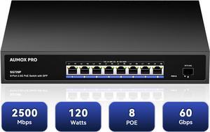 9 Port 2.5G PoE Switch,AUMOX PRO 8 Port 2.5G Network Unmanaged Switch with 1x10G SFP Gigabit Ethernet Unmanaged PoE Switch 120W,Compatible with 100/1000/2500Mbps for Wireless AP, NAS, PC Plug and Play