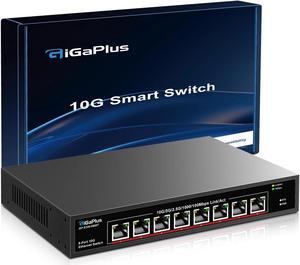 8-Port 10Gb Ethernet Switch Unmanaged with 8x10G RJ45 Ports, GiGaPlus 10Gbe Network Switch Easy for 10G NAS, PC, WiFi7 Routers, 10G NIC/Adapters. 160Gbps Switching Capacity. Desktop/19-inch Rack
