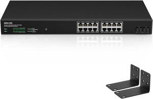 Real HD 16 Port 2.5Gb Web Managed Ethernet Network Switch with 16 x 2.5G Base-T Port | 2 x 10G SFP+ | Work with 10-100-1000Mbps | 120G Bandwidth | Fanless Quiet | Rack Mount | Sturdy Metal Casing